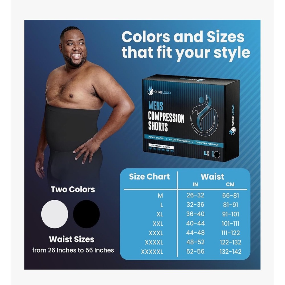 Qore Logiq Mens Compression Shorts Black 3XL High Waist Slimming Shapewear NEW - Picture 3 of 8